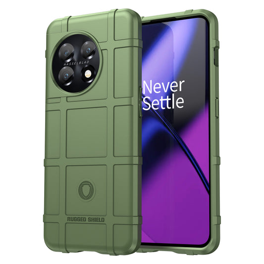 Soft TPU Case for OnePlus 11 5G, Rugged Square Grid Texture Drop-proof Phone Cover - Green
