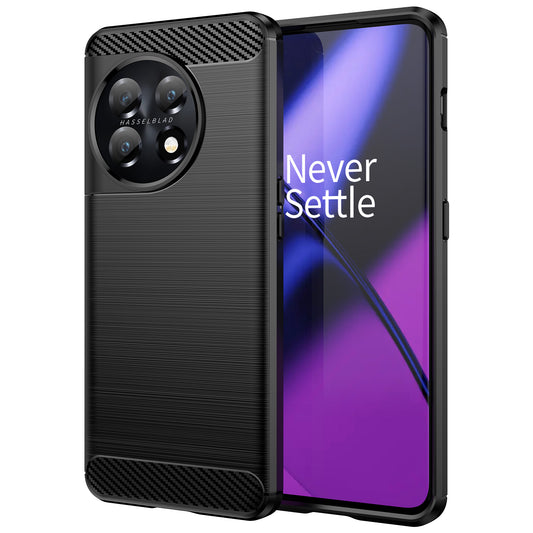 For OnePlus 11 5G Anti-scratch TPU Cover Brushed Carbon Fiber Texture Phone Case - Black