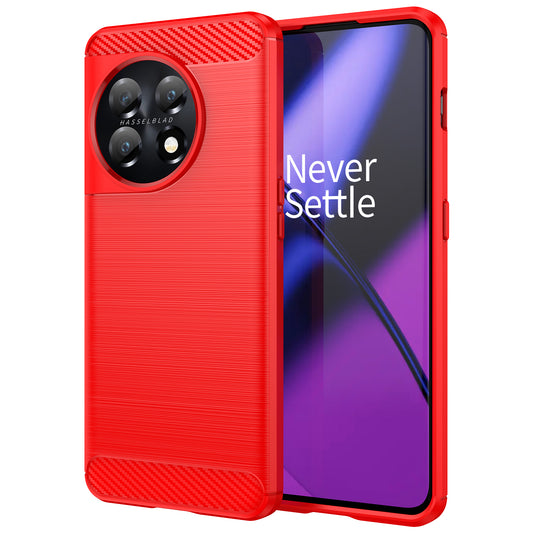 For OnePlus 11 5G Anti-scratch TPU Cover Brushed Carbon Fiber Texture Phone Case - Red
