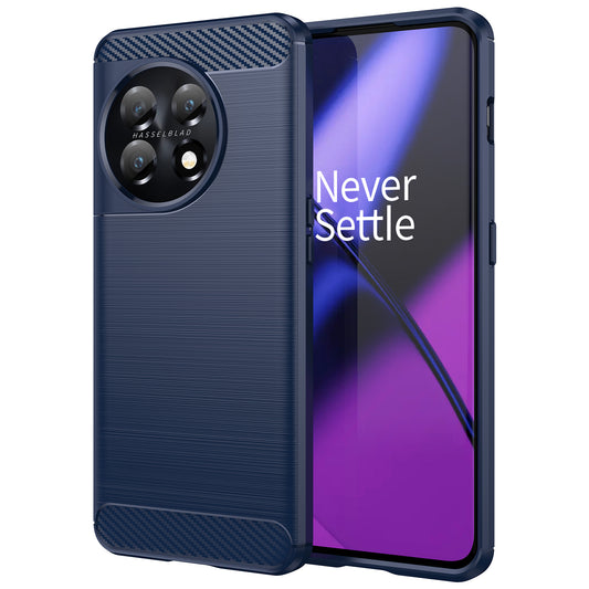 For OnePlus 11 5G Anti-scratch TPU Cover Brushed Carbon Fiber Texture Phone Case - Blue