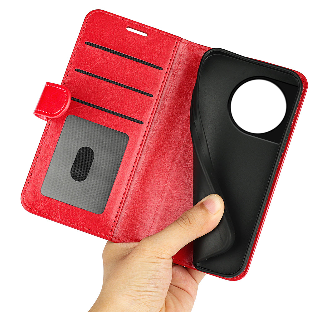 For OnePlus 11 5G Full Protection Crazy Horse Texture PU Leather Magnetic Phone Case Stand Wallet Flip Phone Cover - Red