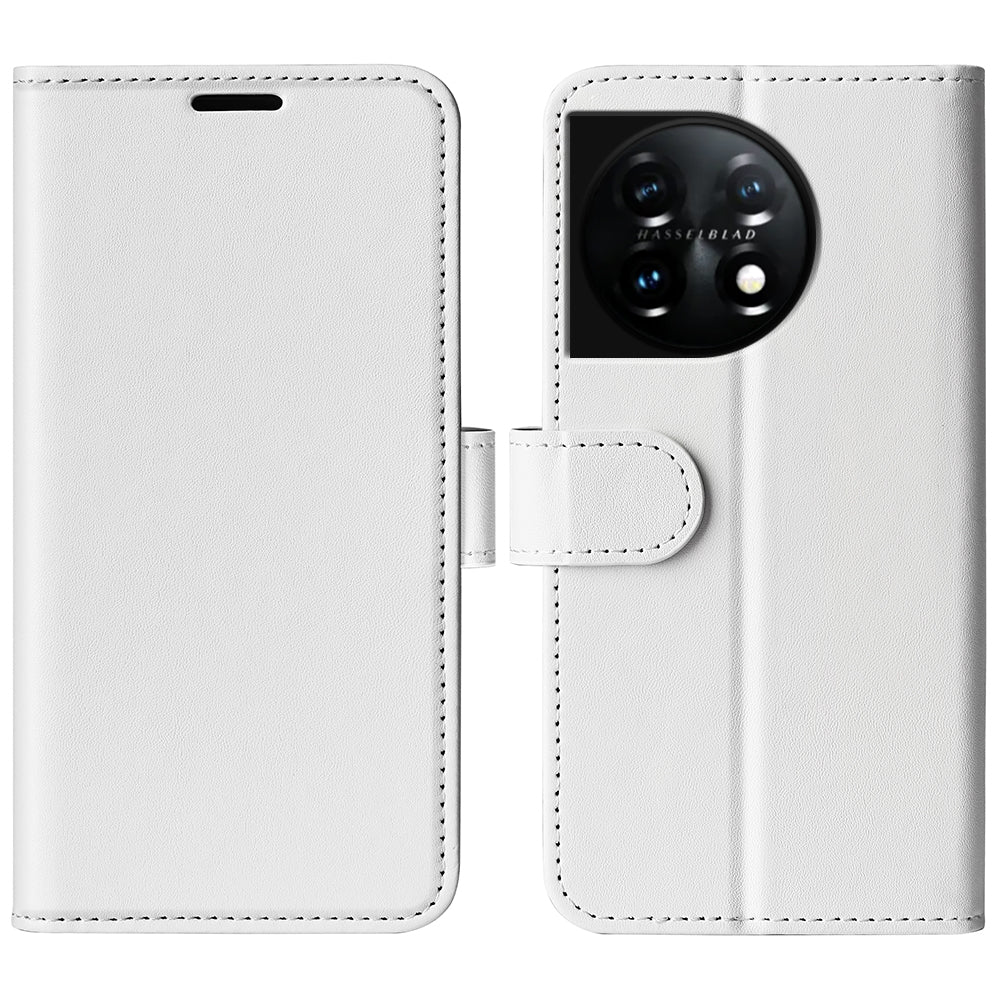 For OnePlus 11 5G Full Protection Crazy Horse Texture PU Leather Magnetic Phone Case Stand Wallet Flip Phone Cover - White