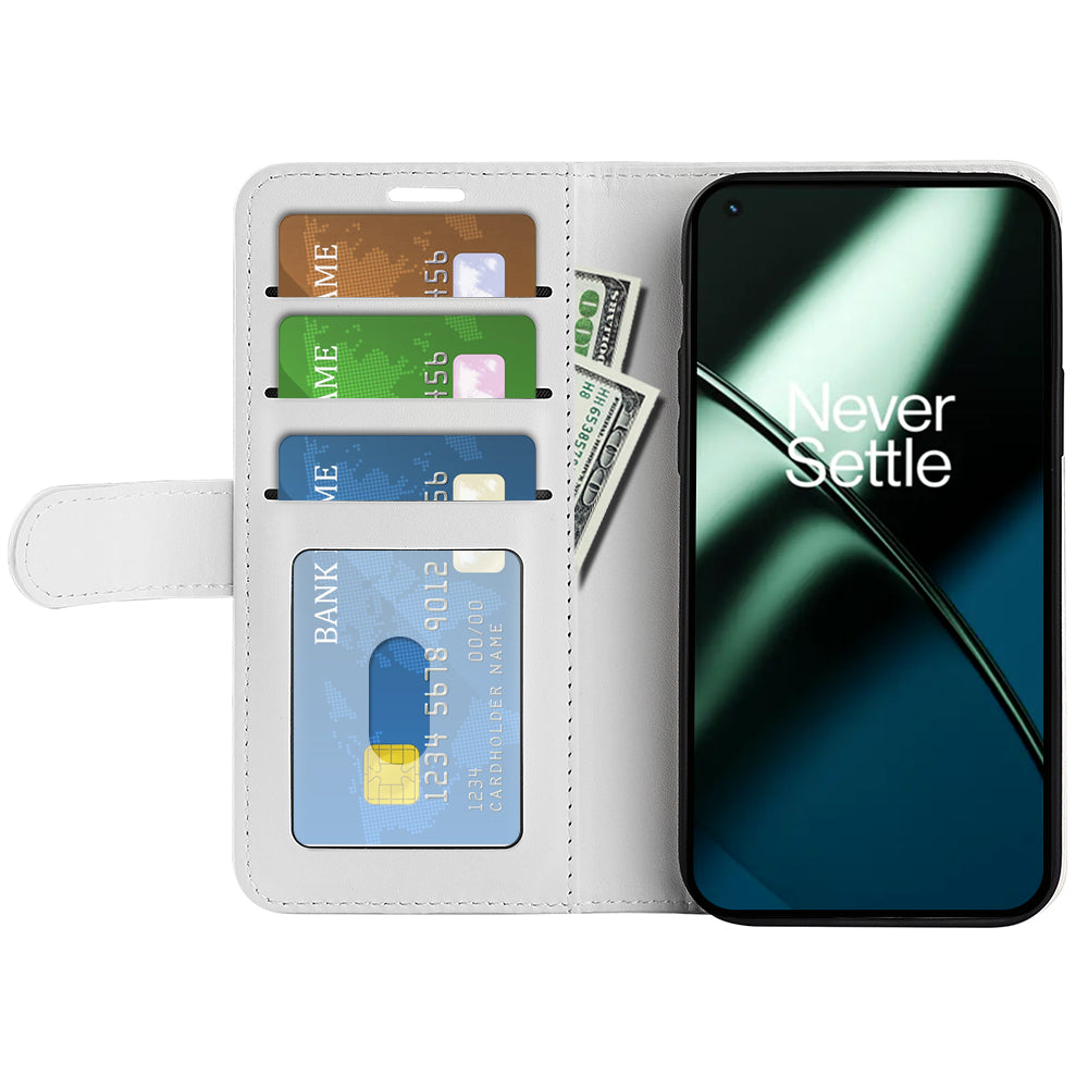For OnePlus 11 5G Full Protection Crazy Horse Texture PU Leather Magnetic Phone Case Stand Wallet Flip Phone Cover - White