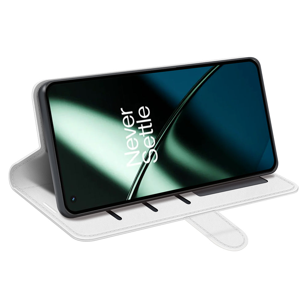 For OnePlus 11 5G Full Protection Crazy Horse Texture PU Leather Magnetic Phone Case Stand Wallet Flip Phone Cover - White