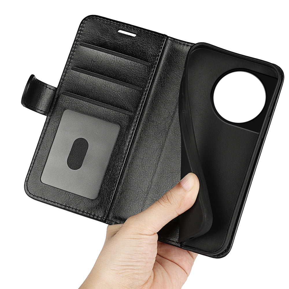 For OnePlus 11 5G Full Protection Crazy Horse Texture PU Leather Magnetic Phone Case Stand Wallet Flip Phone Cover - Black