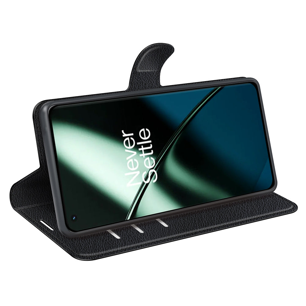Phone Stand Wallet Cover for OnePlus 11 5G, Litchi Texture Book Style PU Leather Phone Flip Case - Black