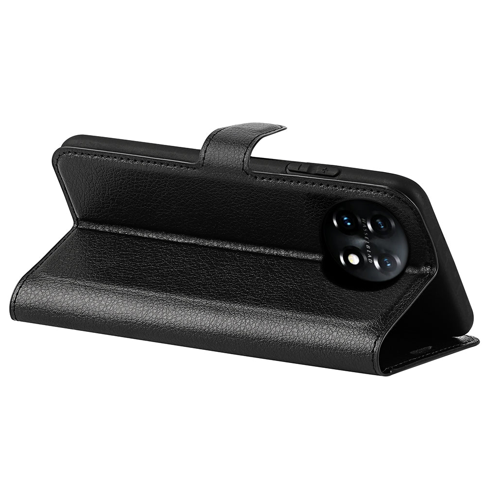 Phone Stand Wallet Cover for OnePlus 11 5G, Litchi Texture Book Style PU Leather Phone Flip Case - Black