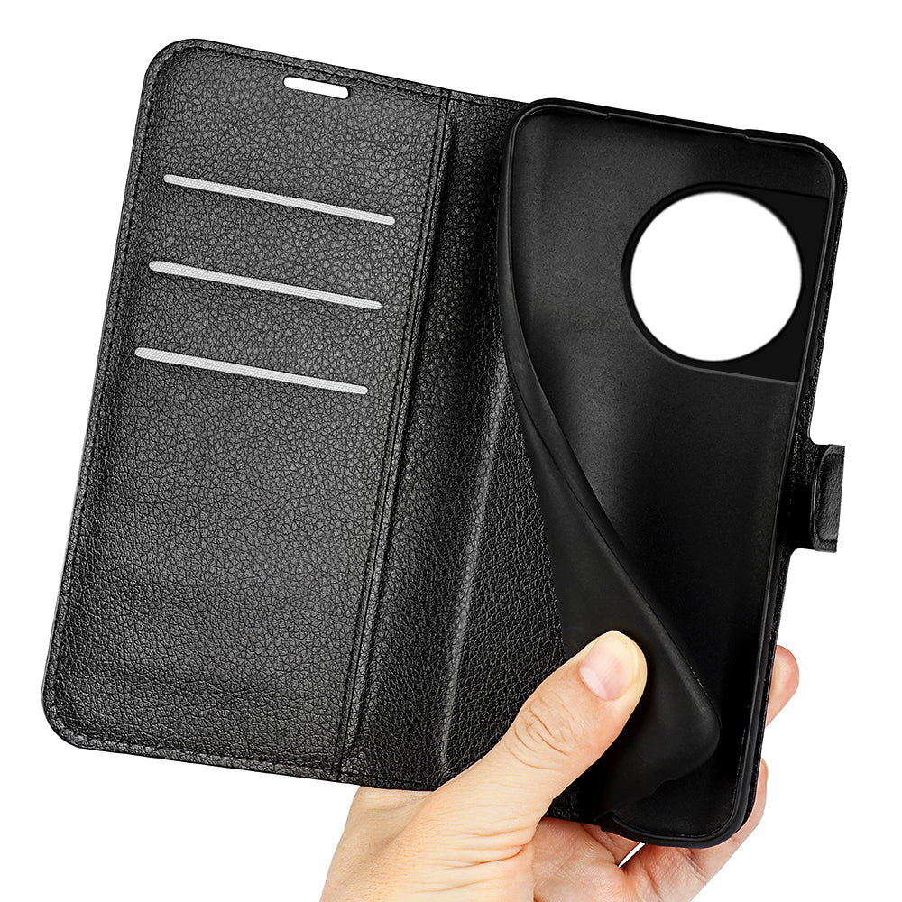 Phone Stand Wallet Cover for OnePlus 11 5G, Litchi Texture Book Style PU Leather Phone Flip Case - Black