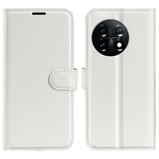 Phone Stand Wallet Cover for OnePlus 11 5G, Litchi Texture Book Style PU Leather Phone Flip Case - White