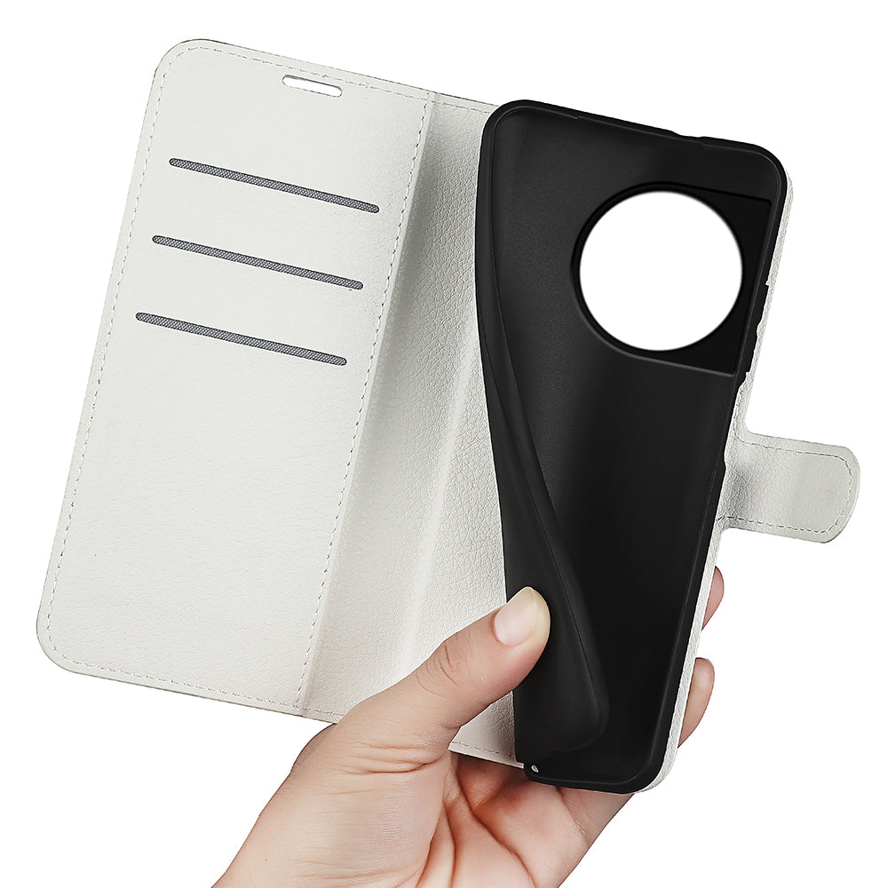 Phone Stand Wallet Cover for OnePlus 11 5G, Litchi Texture Book Style PU Leather Phone Flip Case - White