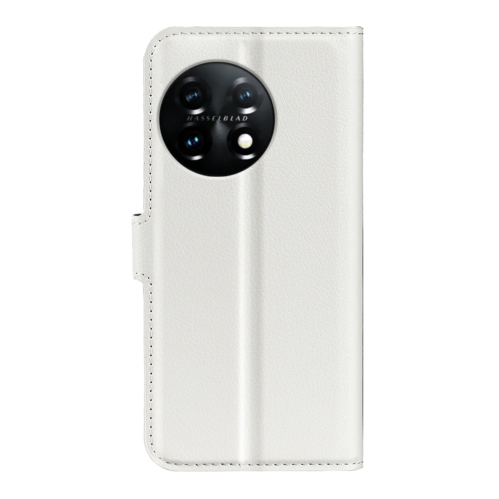 Phone Stand Wallet Cover for OnePlus 11 5G, Litchi Texture Book Style PU Leather Phone Flip Case - White