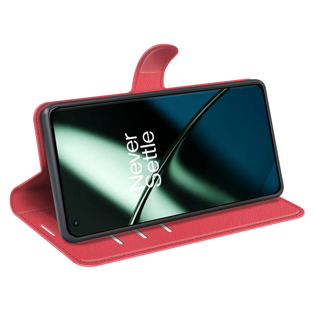 Phone Stand Wallet Cover for OnePlus 11 5G, Litchi Texture Book Style PU Leather Phone Flip Case - Red