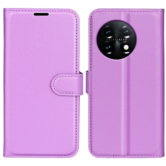 Phone Stand Wallet Cover for OnePlus 11 5G, Litchi Texture Book Style PU Leather Phone Flip Case - Purple