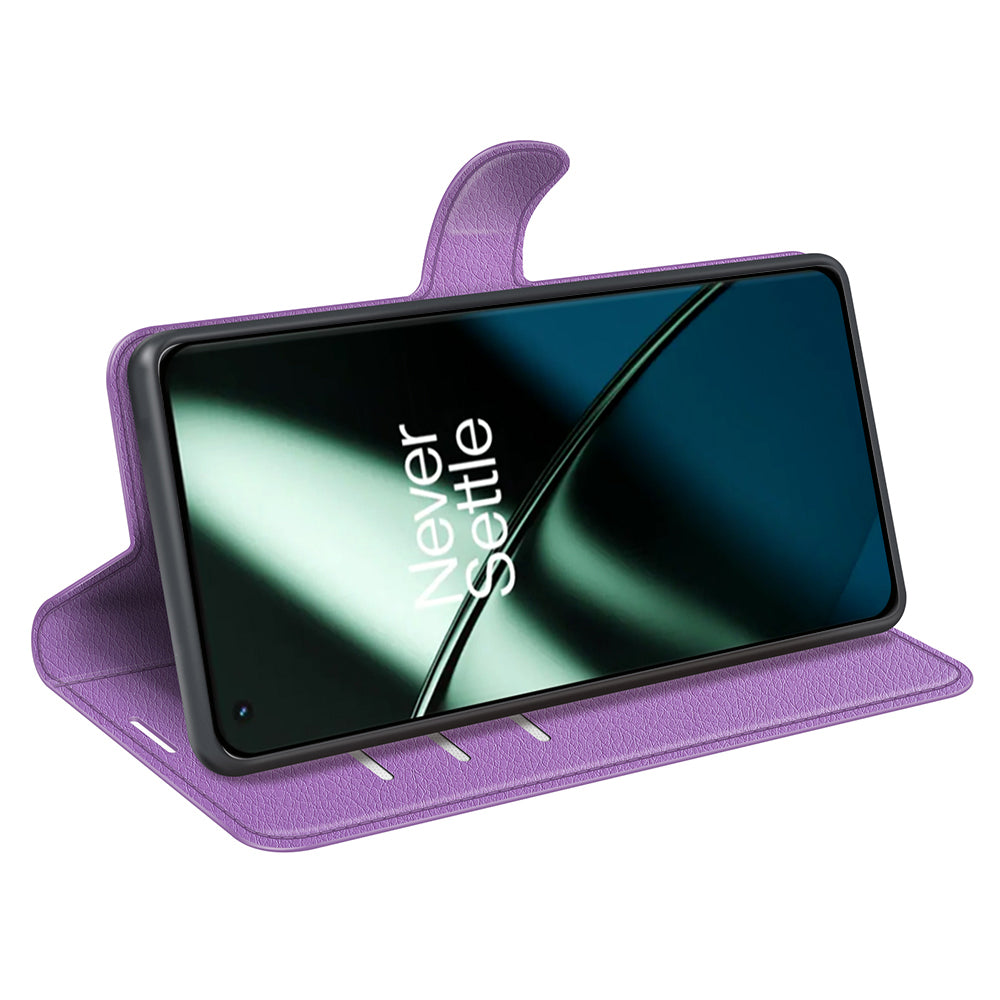 Phone Stand Wallet Cover for OnePlus 11 5G, Litchi Texture Book Style PU Leather Phone Flip Case - Purple