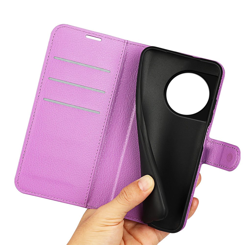 Phone Stand Wallet Cover for OnePlus 11 5G, Litchi Texture Book Style PU Leather Phone Flip Case - Purple