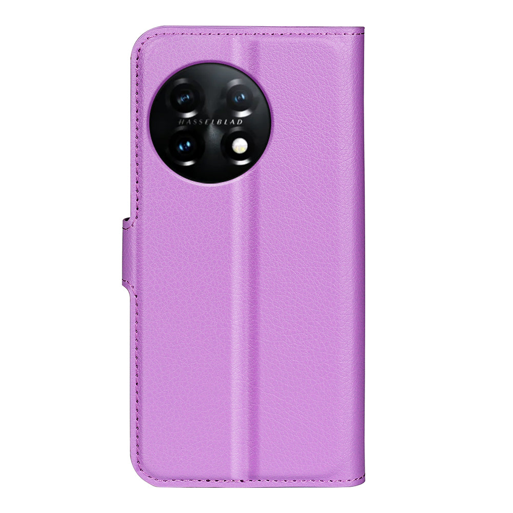 Phone Stand Wallet Cover for OnePlus 11 5G, Litchi Texture Book Style PU Leather Phone Flip Case - Purple