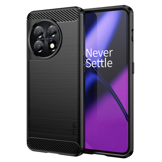 MOFI JK TPU Series-1 for OnePlus 11 5G Carbon Fiber Phone Case Drop Protection Brushed TPU Back Cover - Black