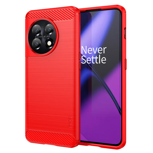 MOFI JK TPU Series-1 for OnePlus 11 5G Carbon Fiber Phone Case Drop Protection Brushed TPU Back Cover - Red