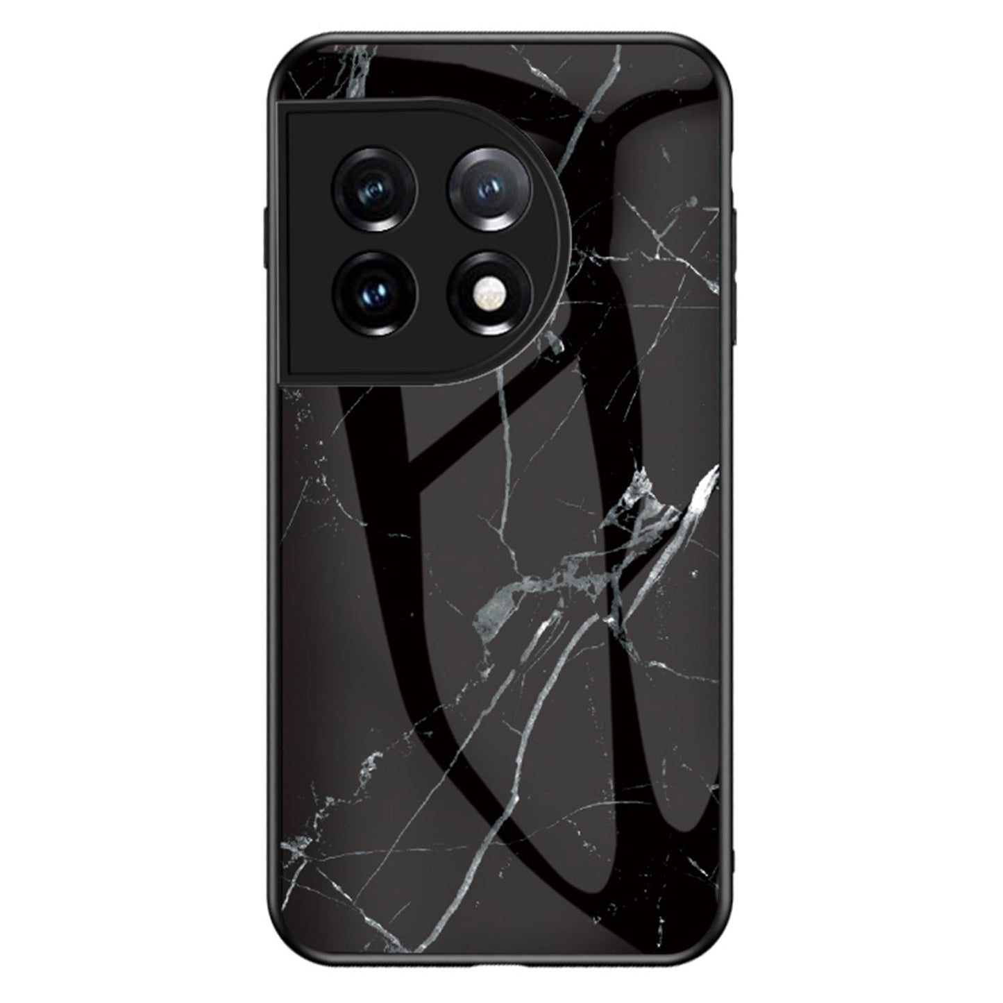 Tempered Glass + PC + TPU Phone Case for OnePlus 11 5G, Marble Pattern Printing Drop-proof Smartphone Cover - Black Marble