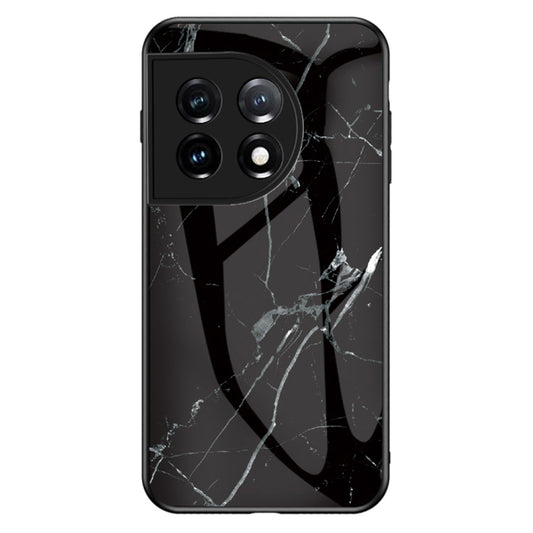 Tempered Glass + PC + TPU Phone Case for OnePlus 11 5G, Marble Pattern Printing Drop-proof Smartphone Cover - Black Marble