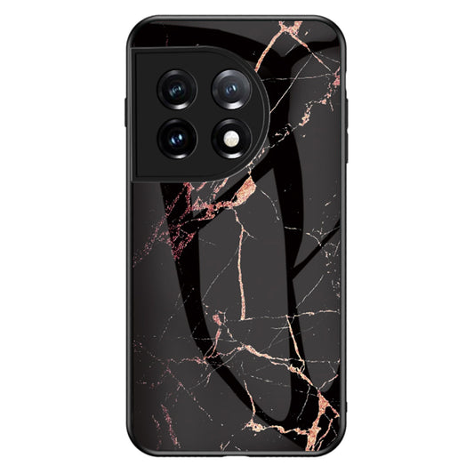 Tempered Glass + PC + TPU Phone Case for OnePlus 11 5G, Marble Pattern Printing Drop-proof Smartphone Cover - Gold Black Marble