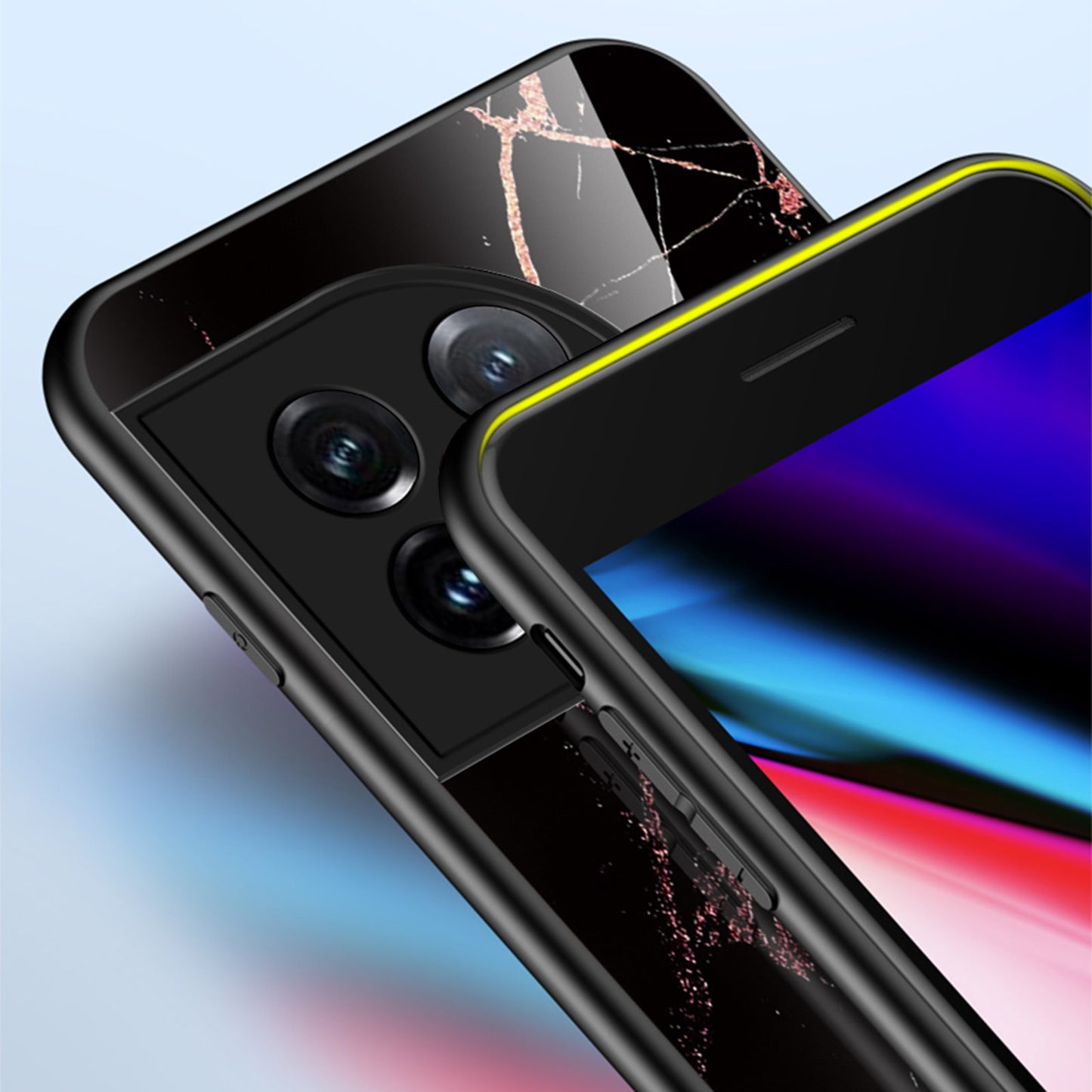 Tempered Glass + PC + TPU Phone Case for OnePlus 11 5G, Marble Pattern Printing Drop-proof Smartphone Cover - Gold Black Marble
