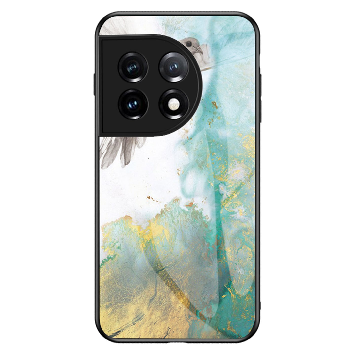 Tempered Glass + PC + TPU Phone Case for OnePlus 11 5G, Marble Pattern Printing Drop-proof Smartphone Cover - Flying Pigeon Marble