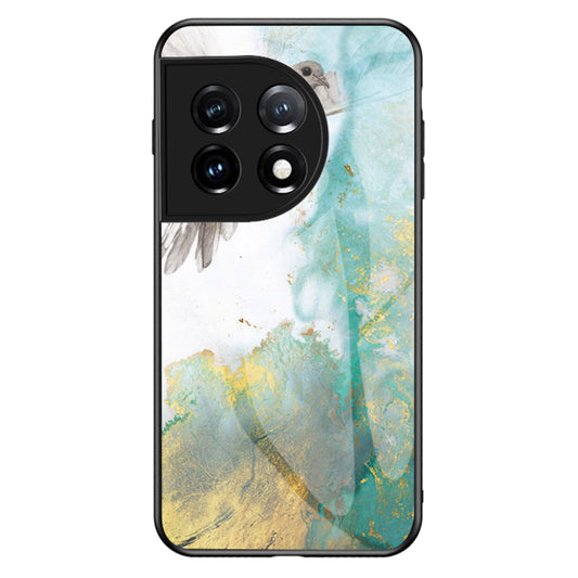 Tempered Glass + PC + TPU Phone Case for OnePlus 11 5G, Marble Pattern Printing Drop-proof Smartphone Cover - Flying Pigeon Marble