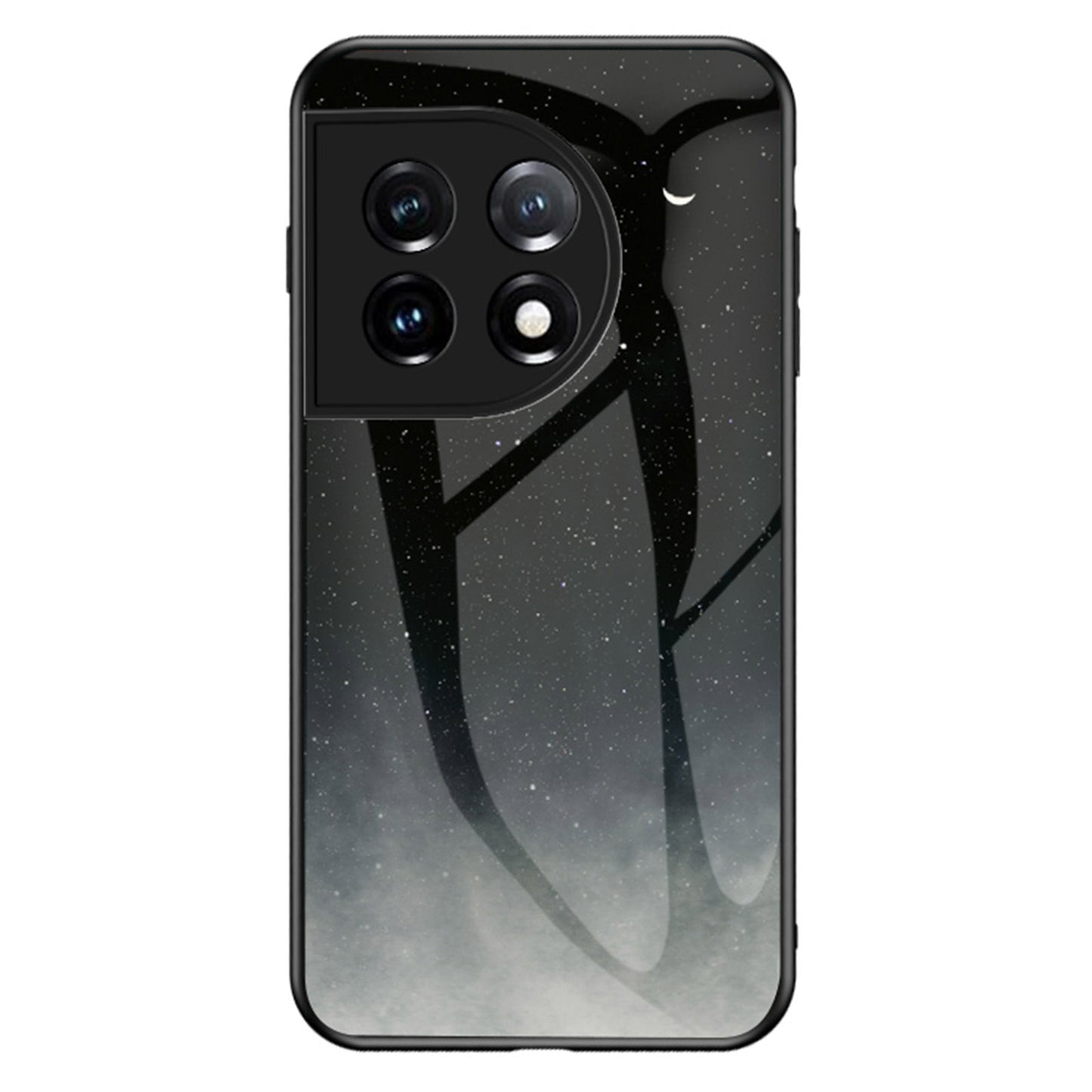 Cell Phone Case for OnePlus 11 5G, Tempered Glass+PC+TPU Starry Sky Pattern Printing Protective Cover - Starry Crescent Moon