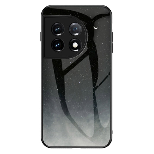 Cell Phone Case for OnePlus 11 5G, Tempered Glass+PC+TPU Starry Sky Pattern Printing Protective Cover - Starry Crescent Moon