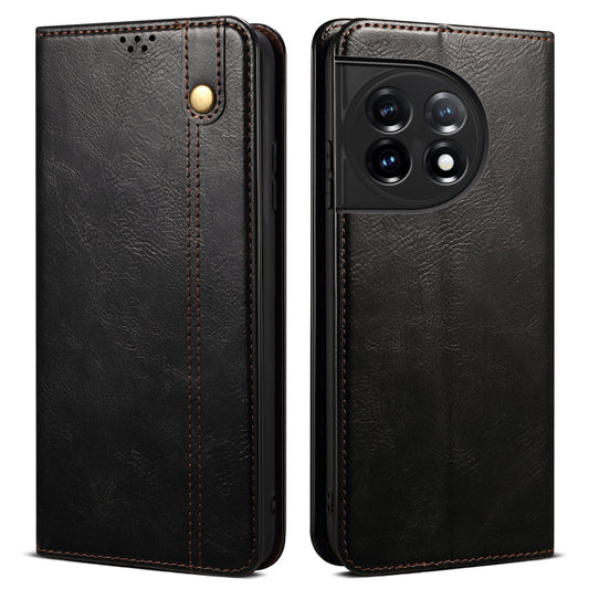 Phone Leather Case for OnePlus 11R 5G / Ace 2 5G , Waxy Crazy Horse Texture Stand Wallet Cell Phone Cover - Black