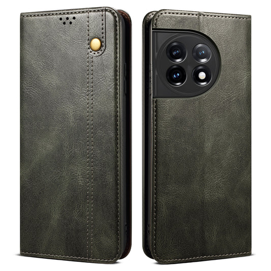 Phone Leather Case for OnePlus 11R 5G / Ace 2 5G , Waxy Crazy Horse Texture Stand Wallet Cell Phone Cover - Green