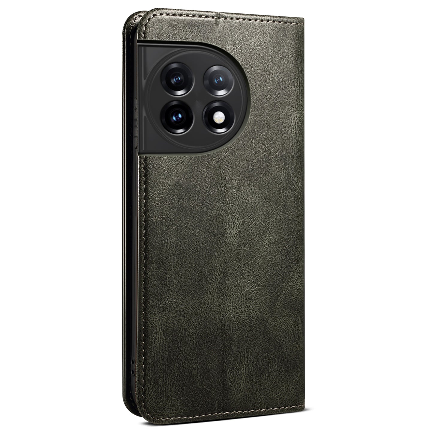 Phone Stand Case for OnePlus 11 5G, PU Leather Waxy Crazy Horse Texture Stand Smartphone Cover - Green