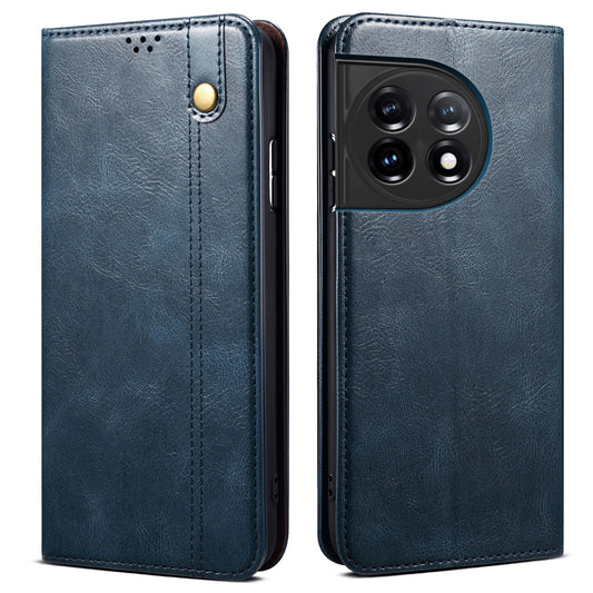 Phone Wallet Case for OnePlus Ace 2 5G / 11R 5G, Waxy Crazy Horse Texture PU Leather Phone Stand Cover - Blue