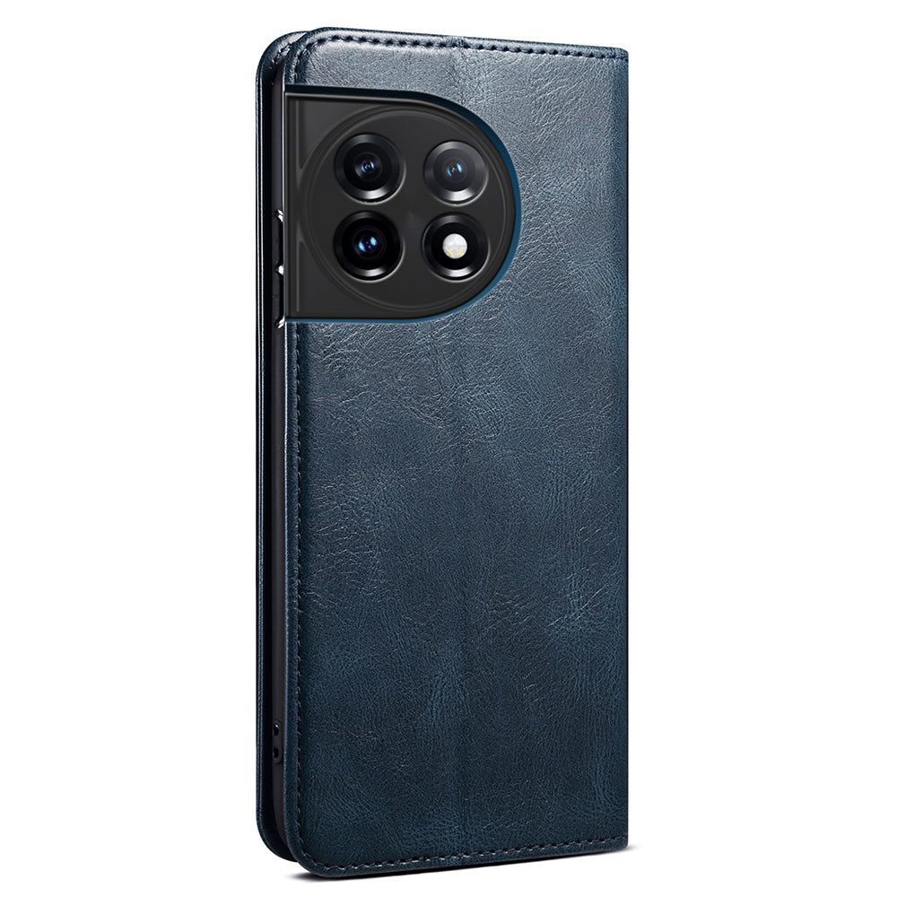Phone Wallet Case for OnePlus Ace 2 5G / 11R 5G, Waxy Crazy Horse Texture PU Leather Phone Stand Cover - Blue