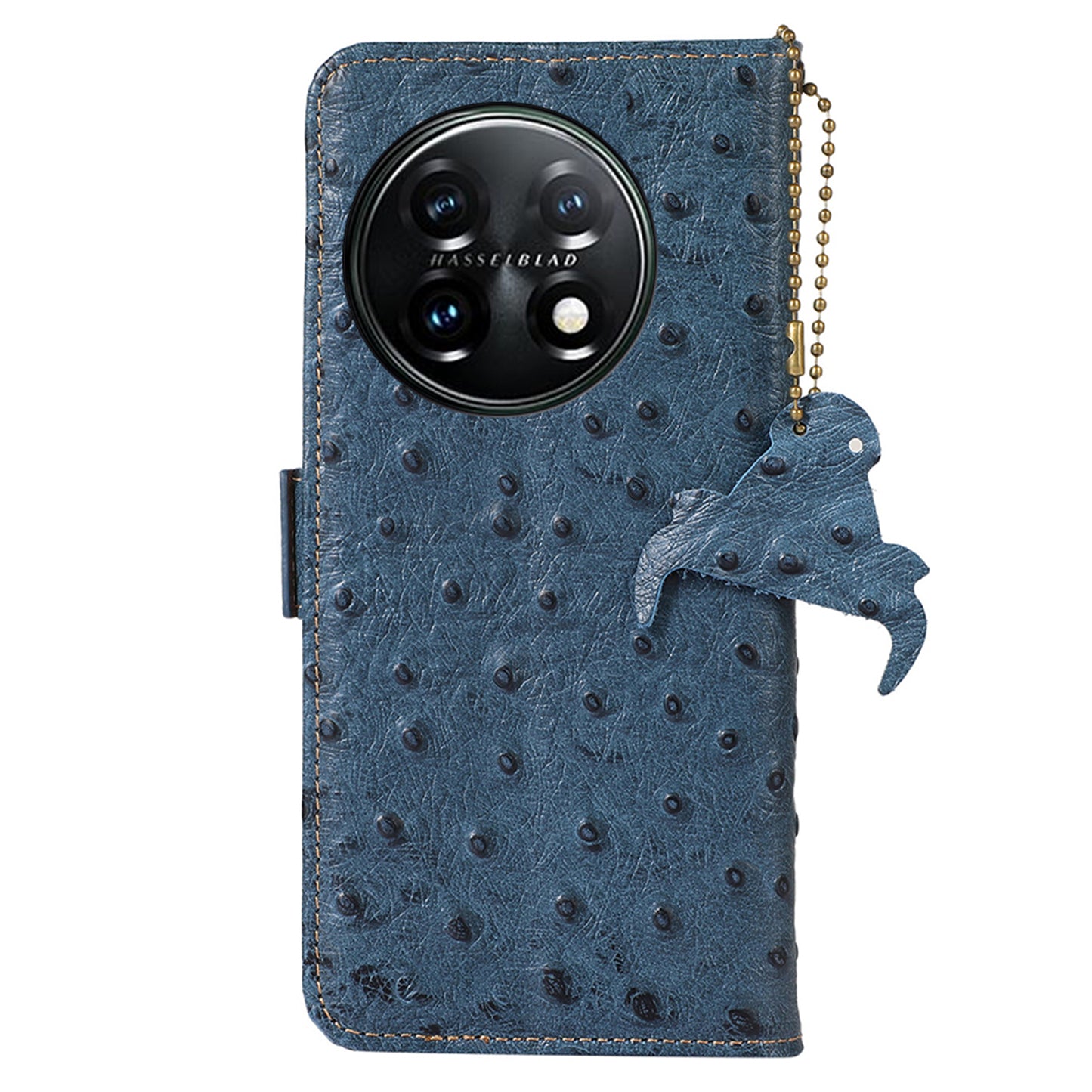 RFID Blocking Phone Cover For OnePlus 11 5G, Ostrich Pattern Leather Shockproof Phone Case with Stand Wallet - Blue