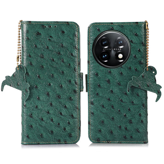 RFID Blocking Phone Cover For OnePlus 11 5G, Ostrich Pattern Leather Shockproof Phone Case with Stand Wallet - Green