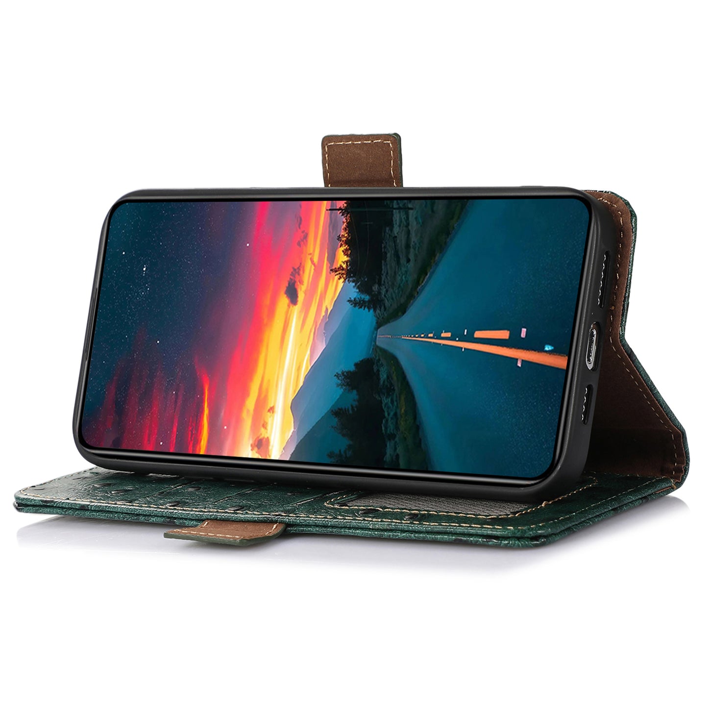 RFID Blocking Phone Cover For OnePlus 11 5G, Ostrich Pattern Leather Shockproof Phone Case with Stand Wallet - Green