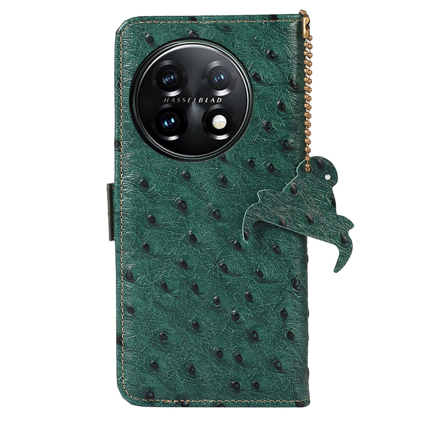 RFID Blocking Phone Cover For OnePlus 11 5G, Ostrich Pattern Leather Shockproof Phone Case with Stand Wallet - Green