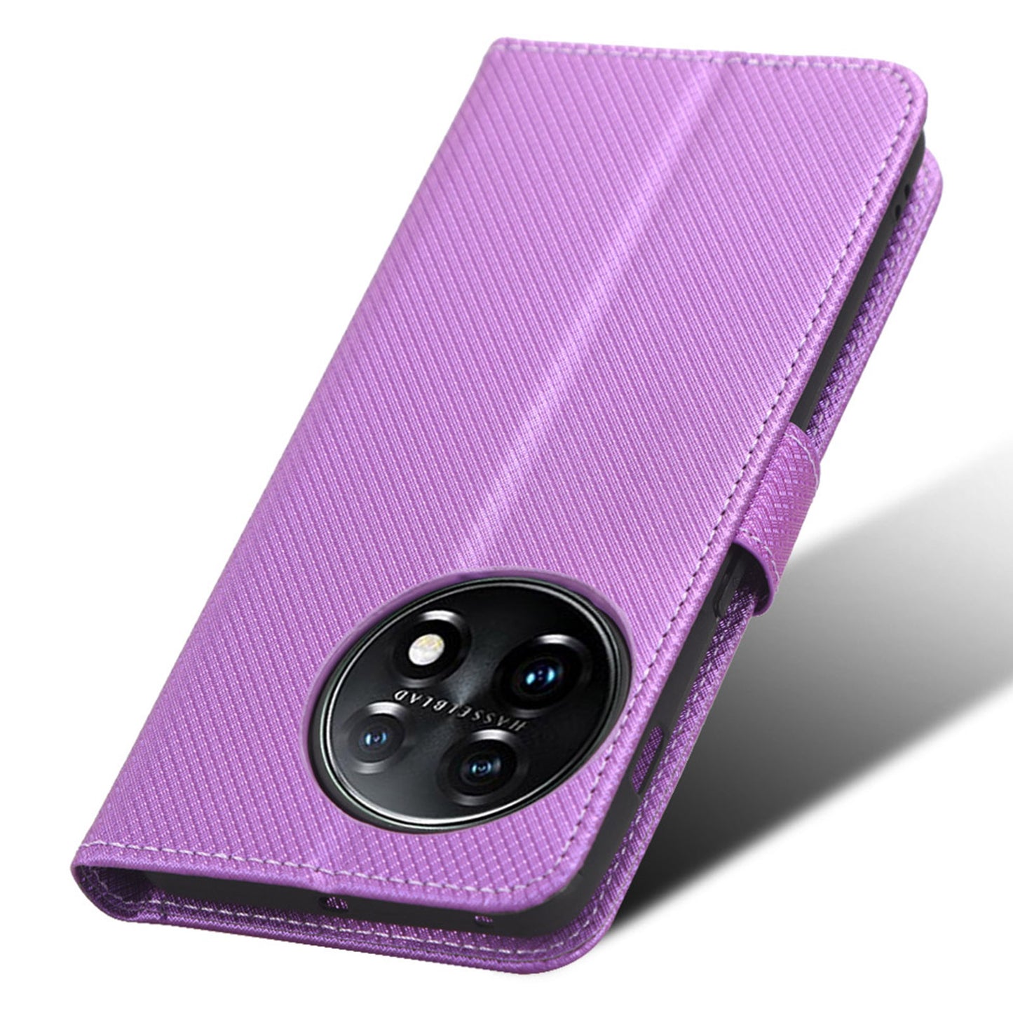 For OnePlus 11 5G PU Leather Cell Phone Cover Diamond Texture Flip Wallet Stand Full Protection Phone Case - Purple