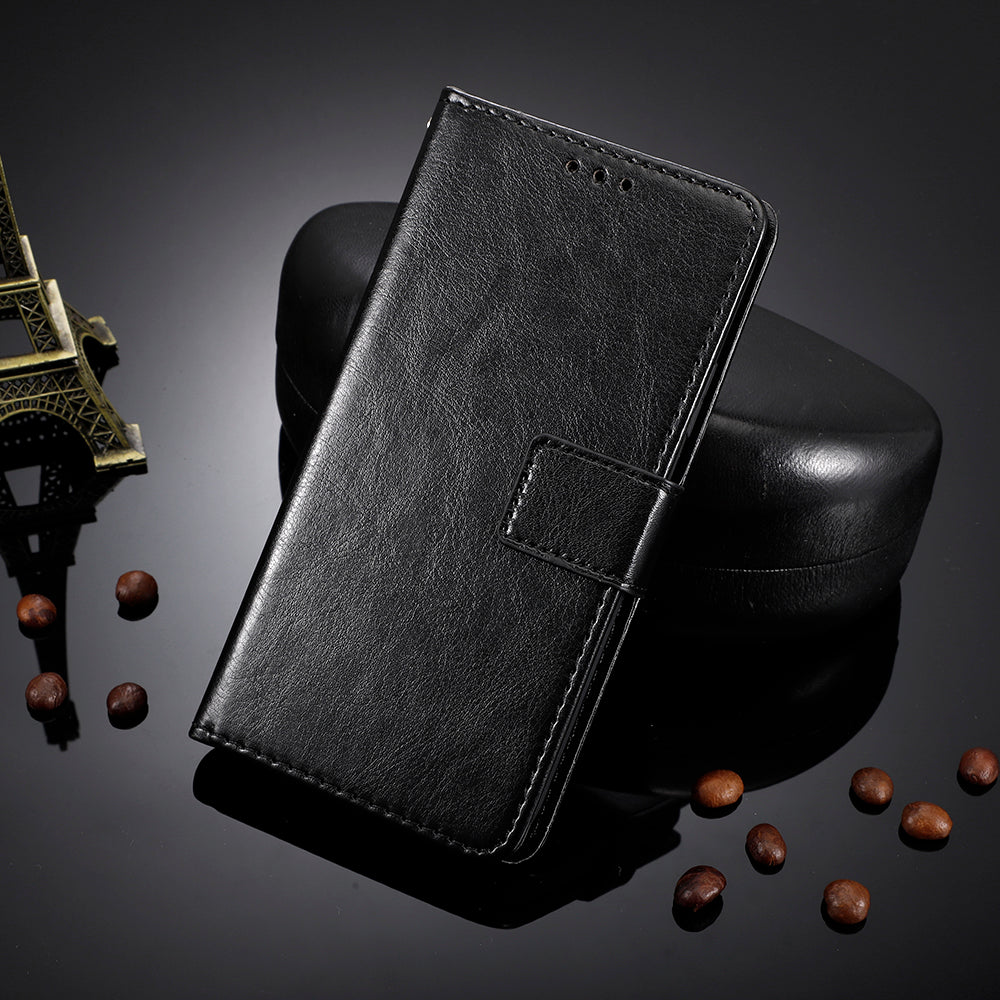 Anti-fall Leather Phone Cover for OnePlus 11 5G, Crazy Horse Texture Protective Phone Case Stand Wallet with Strap - Black