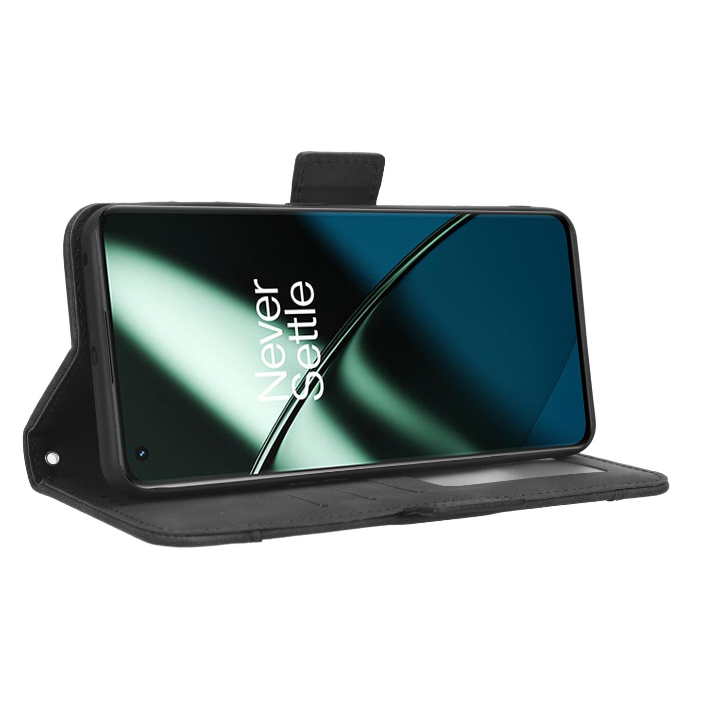 For OnePlus 11 5G PU Leather Shockproof Phone Case Stand Card Holder Magnetic Flip Wallet Cell Phone Cover - Black
