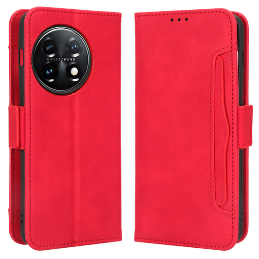 For OnePlus 11 5G PU Leather Shockproof Phone Case Stand Card Holder Magnetic Flip Wallet Cell Phone Cover - Red