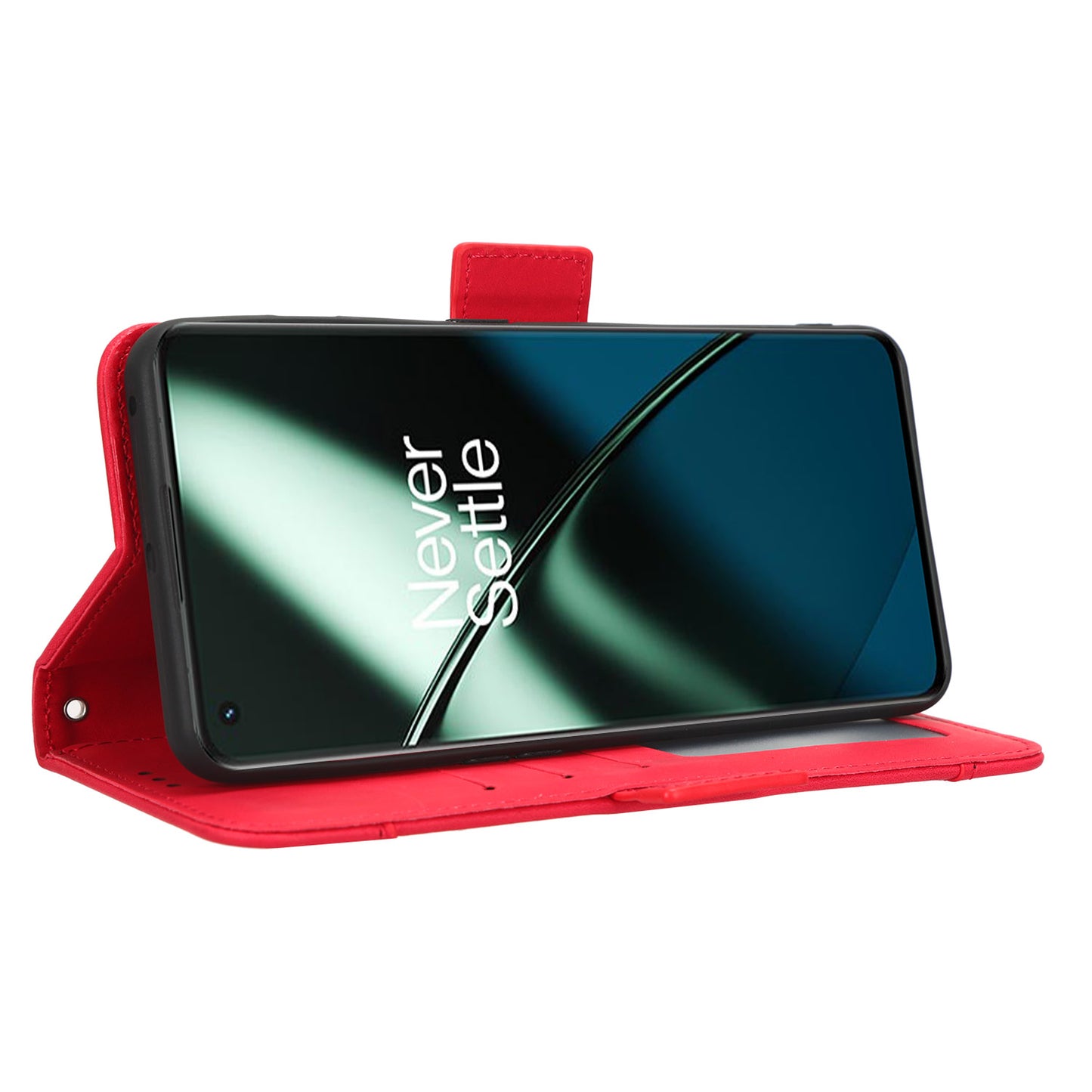 For OnePlus 11 5G PU Leather Shockproof Phone Case Stand Card Holder Magnetic Flip Wallet Cell Phone Cover - Red