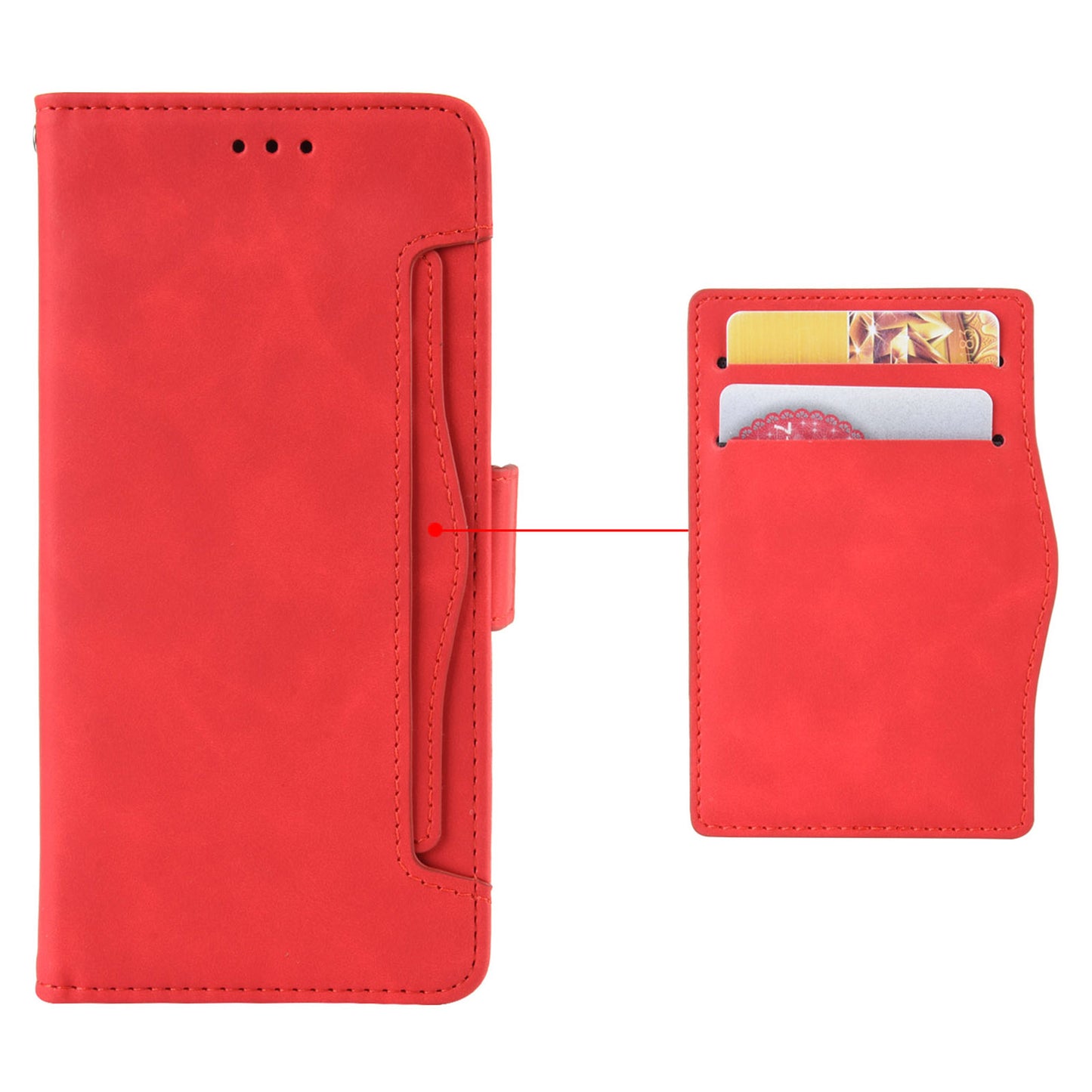 For OnePlus 11 5G PU Leather Shockproof Phone Case Stand Card Holder Magnetic Flip Wallet Cell Phone Cover - Red