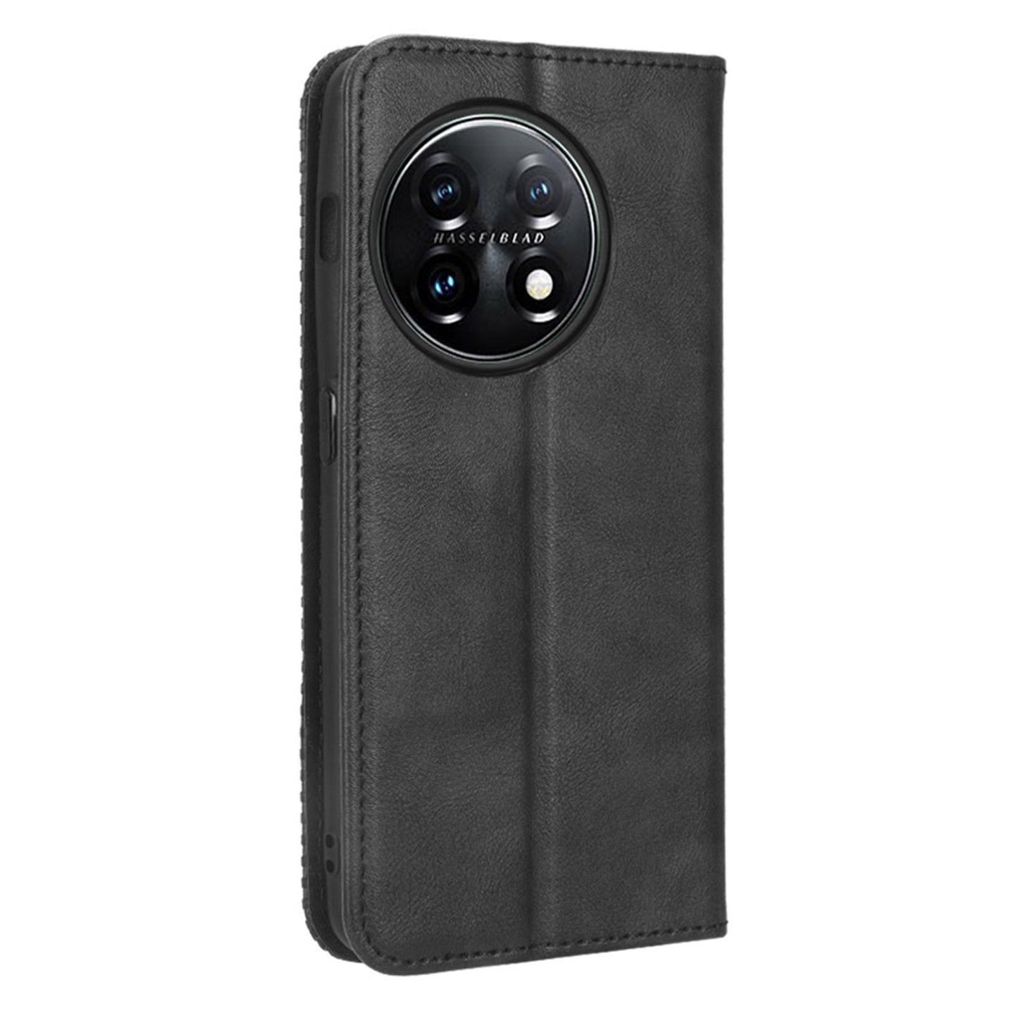 Cell Phone Cover with Stand For OnePlus 11 5G, Magnetic Retro Texture Wallet Drop-proof PU Leather Phone Case - Black