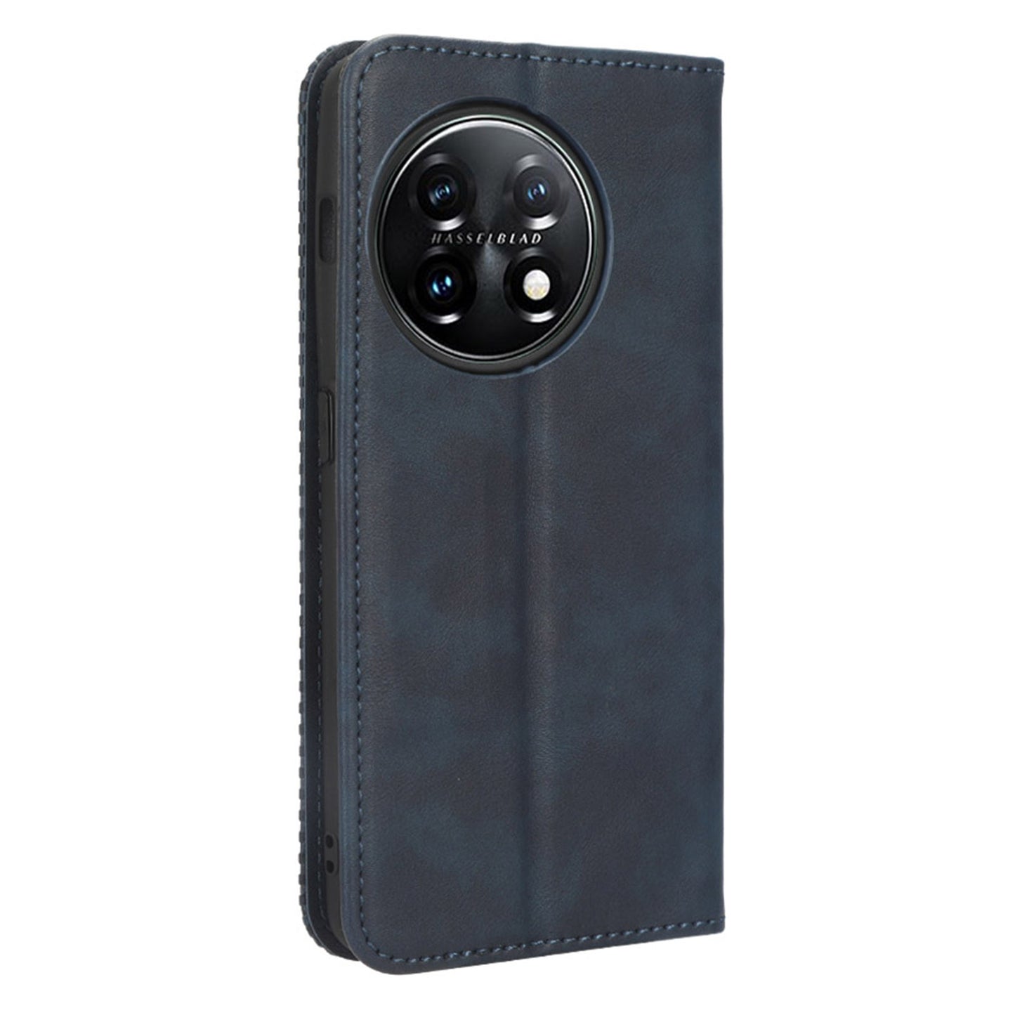 Cell Phone Cover with Stand For OnePlus 11 5G, Magnetic Retro Texture Wallet Drop-proof PU Leather Phone Case - Blue