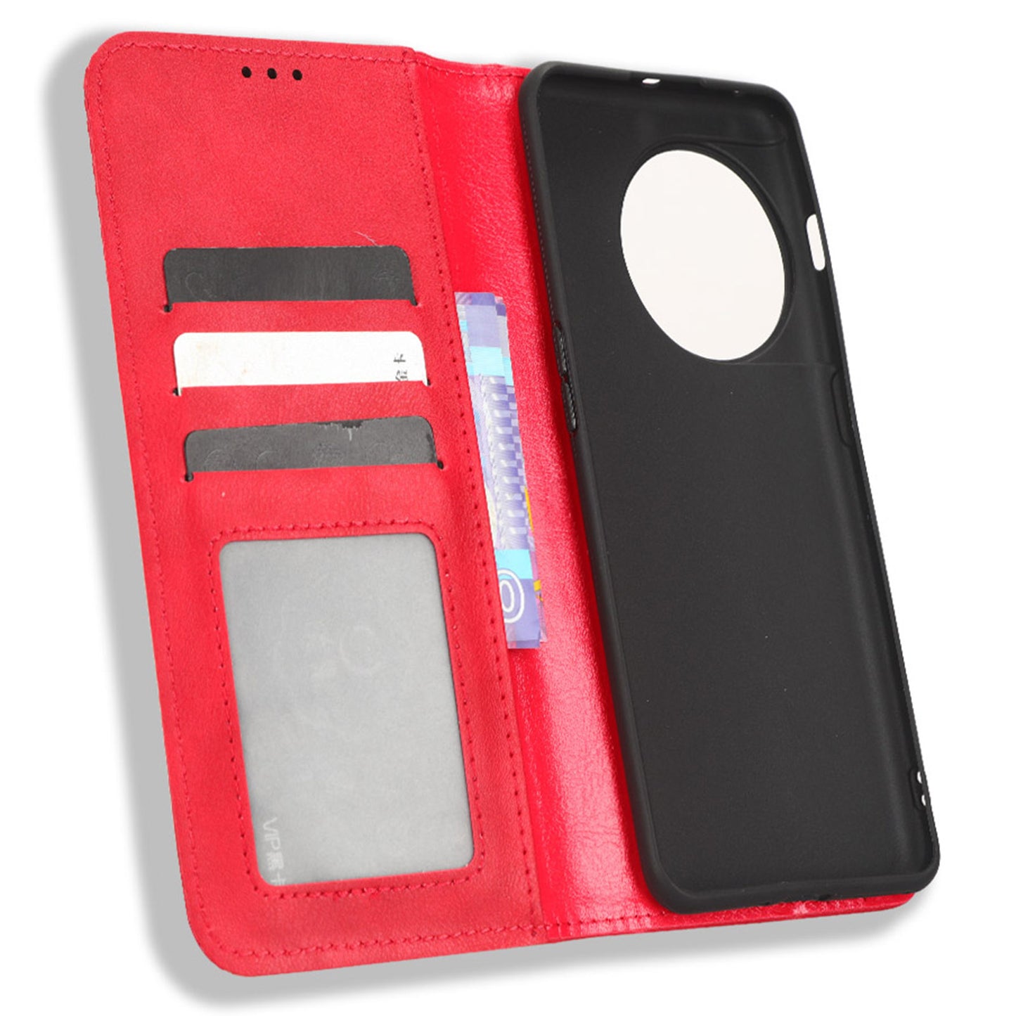Cell Phone Cover with Stand For OnePlus 11 5G, Magnetic Retro Texture Wallet Drop-proof PU Leather Phone Case - Red