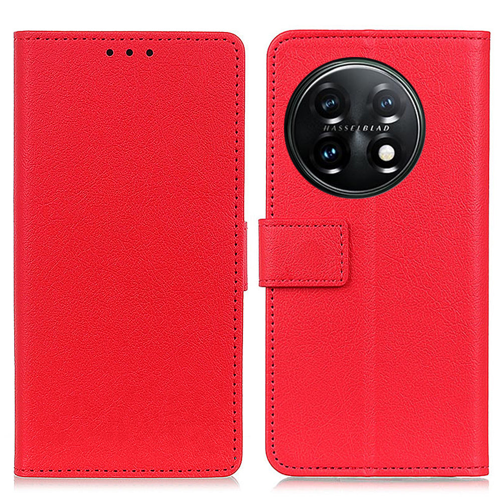 Leather Phone Case for OnePlus 11 5G, Phone Stand Shell Anti-scratch Textured Flip Wallet Cover - Red