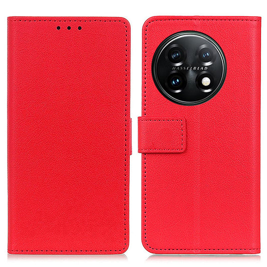 Leather Phone Case for OnePlus 11 5G, Phone Stand Shell Anti-scratch Textured Flip Wallet Cover - Red